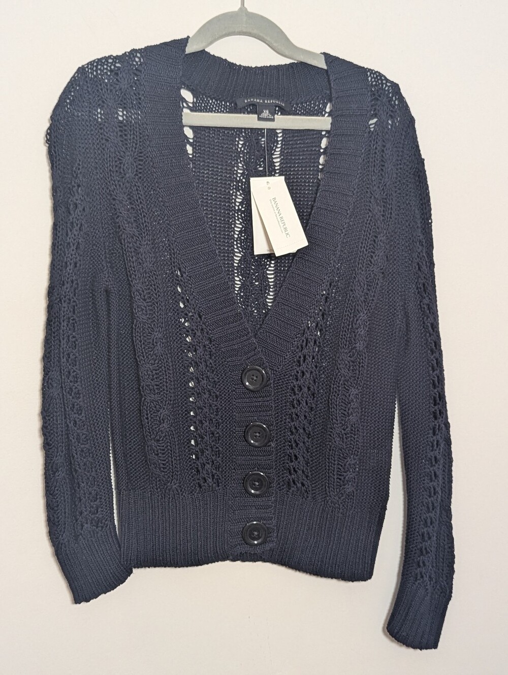 Vintage Banana Republic Navy Openwork Cable Knit Cardigan NWT XS